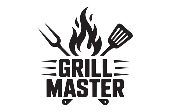 grill master logo with flame and utensils
