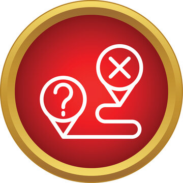 Route path connecting question mark and red x map pins against a red background