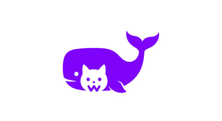 Naklejka premium Minimalist purple whale logo with integrated cat face design