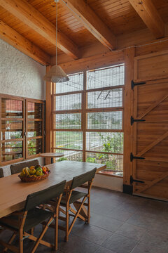 Sunlit wooden interior