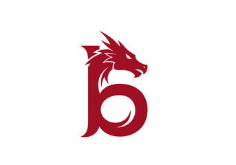 Minimalist red dragon mascot head integrated into letter b logo © Roy