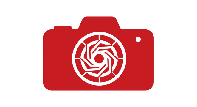 Minimalist red camera icon with white shutter design