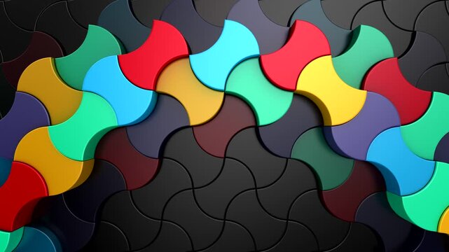 Geometric Shapes Form a Wave. Abstract motion, 3d rendering, 4k resolution

