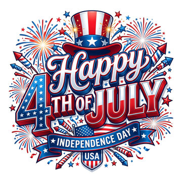 Vibrant 4th of July Independence Day Celebration Badge with Fireworks and USA Flag Theme