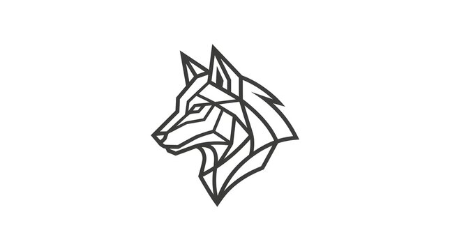 Abstract geometric wolf head logo in minimalist low poly line art style for modern corporate identity or gaming emblem