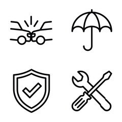 Fototapeta premium Risk management and accident protection icons featuring collision umbrella shield tools insurance accident protection