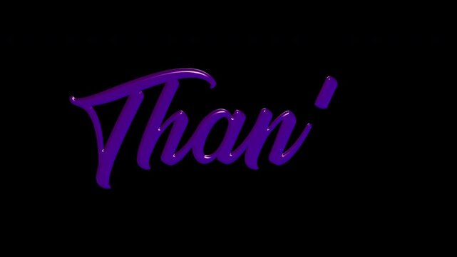Animated Text Thank with Animated Alpha Channel &ndash; 3D Glossy Typography with Deep Purple Metallic Style.