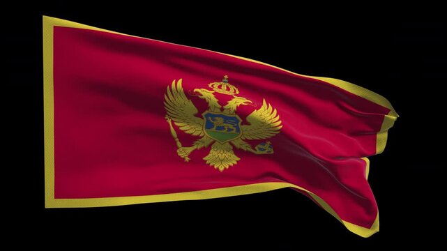 Realistic animation of the flag of Montenegro waving in the wind, ideal for news, travel, diplomacy, patriotic visuals, cultural content, national holidays, educational projects, presentations, and we
