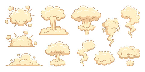 Set of cartoon smoke and explosion clouds in pixel art style for game design and funny animation effects © GraphixEra