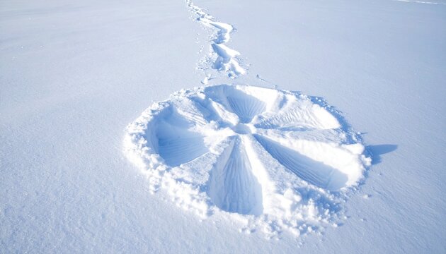 Snow Angel Impression in Fresh Winter Snow Landscape.