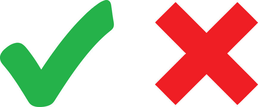 Green check mark and red cross mark symbols for survey and choice