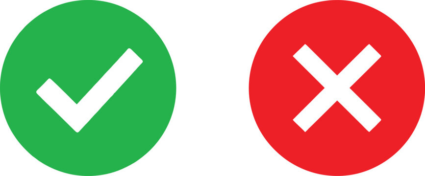 Green check mark and red cross sign icons for true or false and correct or incorrect choice