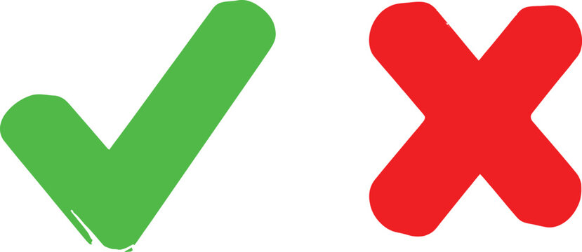 Green check mark and red cross sign icons for true or false choice and survey results