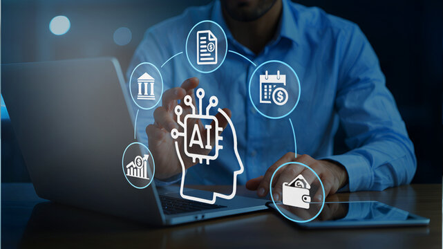 AI engineering. Development and integration of artificial intelligence into business systems. Engineer building AI pipelines on laptop computer.
