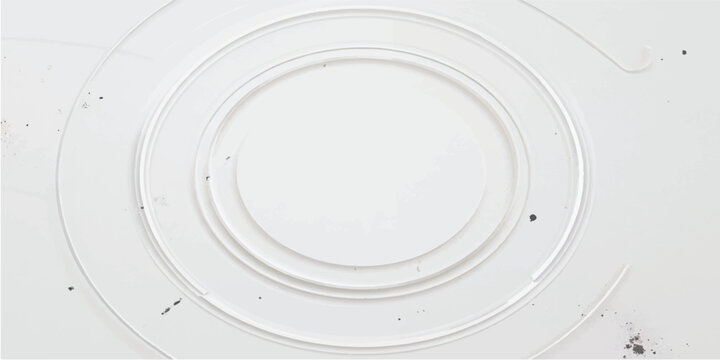 An abstract white grunge background featuring a 3d light cream circle pattern with a clean swirl wave design resembling an empty glass dish or kitchen plate vector illustration