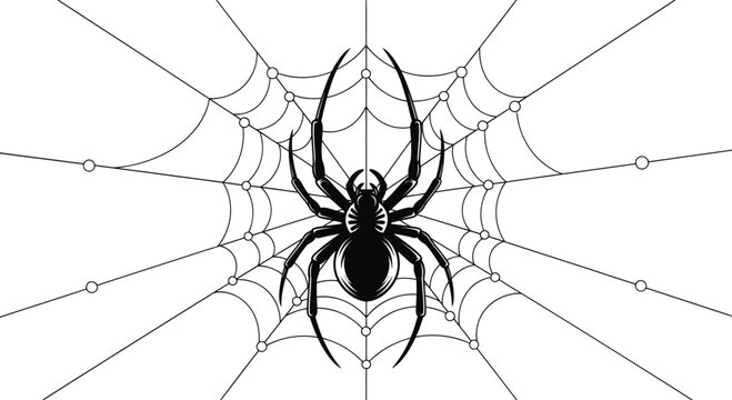 Black widow spider in web illustration