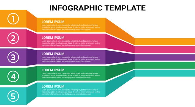 Business infographic template with five colorful steps for data presentation.