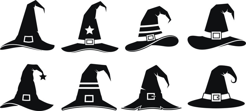 Black silhouette witch hats for halloween decorations