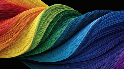 Naklejka premium Vibrant rainbow strands twist and flow against a dark background