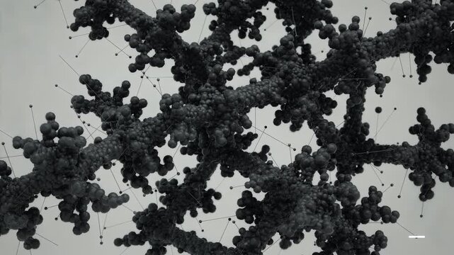 Annotated medium shot showcasing detailed carbon black morphology with labeled features providing educational insight into particle formation and distribution patterns