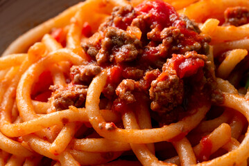 Naklejka premium Pici al ragù di cinta Senese, tipica Pasta Italiana 