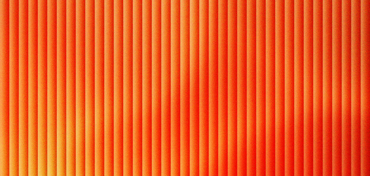 Vibrant orange corrugated metal texture background. Industrial ribbed steel wall pattern with vertical lines and shadows. Bright orange metallic surface for modern architectural design use.