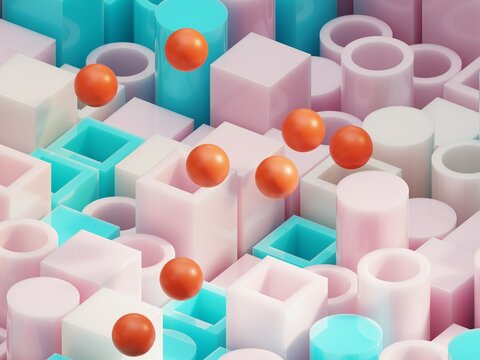 Colorful Shapes and Balls in a 3D Design Layout