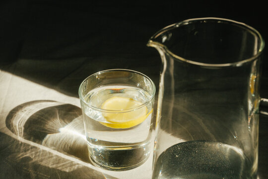 Glass Pitcher Lemon Water Sunlgiht