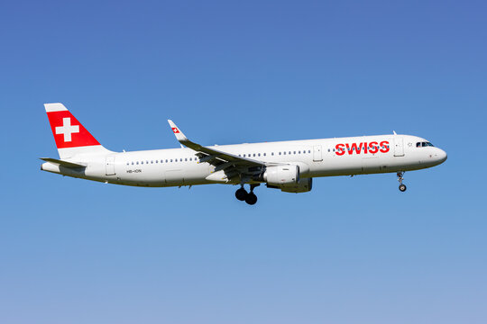Swiss Airbus A321 airplane at Zurich airport in Switzerland
