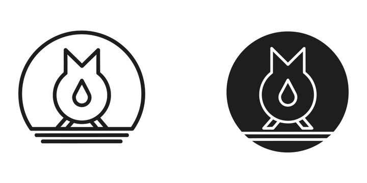 Stylized fire icon with drop inside a circle during sunset for energy concept