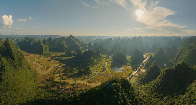 Panoramic karst valley landscape