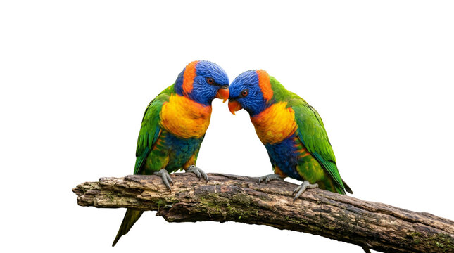 two parrots on white background