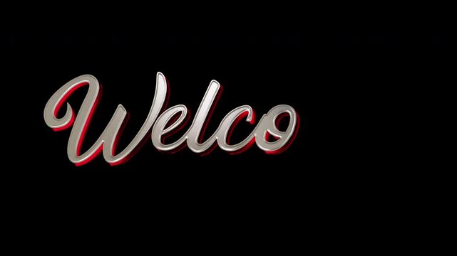 Animated Text Welcome with Animated Alpha Channel &ndash; 3D Silver and Red Lettering with Glossy Cursive Style.