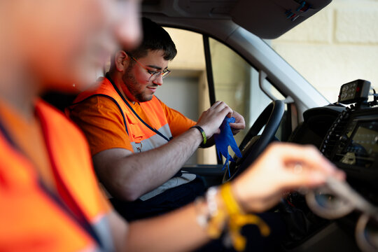 Emergency worker preparing