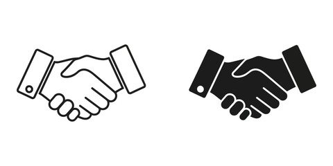 Obraz premium Business handshake icon in outline and solid black for partnership and agreement concepts