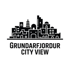Obraz premium grundarfjordur city view silhouette on white background