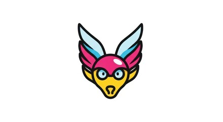 Fototapeta premium Colorful cartoon winged animal face logo.