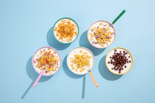 Assorted Cereal Bowls Top View
