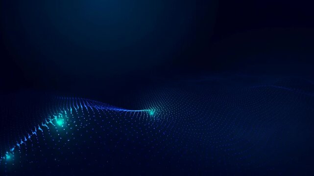 Abstract futuristic digital wave with glowing blue particles and flowing grid for technology background