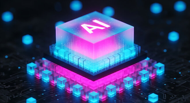 Artificial intelligence processor chip concept with technology processor intelligence computing hardware innovation electronic motherboard automation learning information
