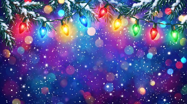 A plethora of colorful Christmas lights, including electric blue and magenta, illuminate the tree like astronomical objects in the darkness of ... 