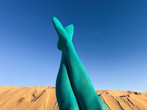 Aesthetic Green Feet with Blue Sky and Sand Dune