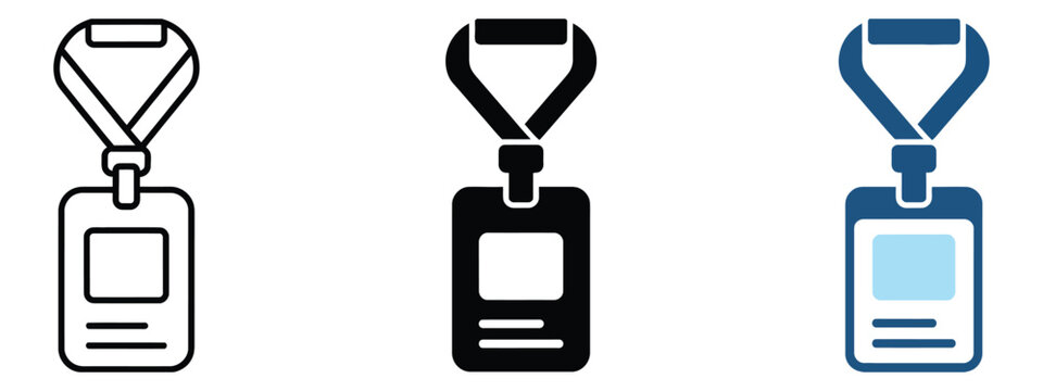 Identification badge ID card lanyard vector illustration icon set for identity, access control, employee verification, security pass systems, corporate branding, and organizational membership 