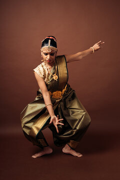 Indian woman performing bharatanatyam traditional classical dance