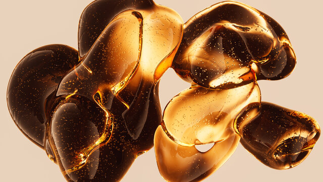 Amber beauty serum bubbles in abstract cosmetic innovation composition