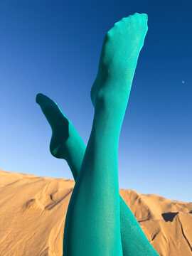 Aesthetic Green Feet with Blue Sky and Sand Dune