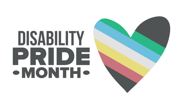Disability Pride Month. Graphic Banner with Official Flag Colors. Layout for Inclusion and Accessibility Campaign. July Awareness. Vector illustration