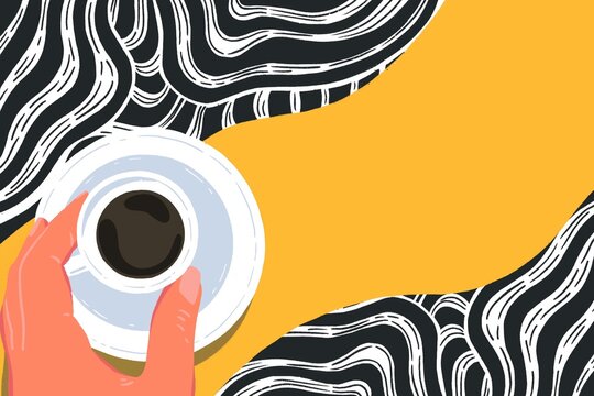 Coffee Break on a striking black and white patterned tablecloth 