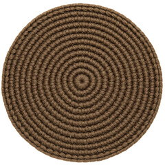 Fototapeta premium Circular brown braided placemat with concentric pattern and textured surface isolated on white background