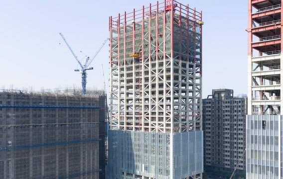 High-Rise Steel Frame Construction Site Urban Skyline